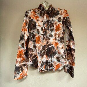 Robert Talbott Womens Size 6 Brown Orange Floral Long Sleeve Shirt Wide-Cuffs